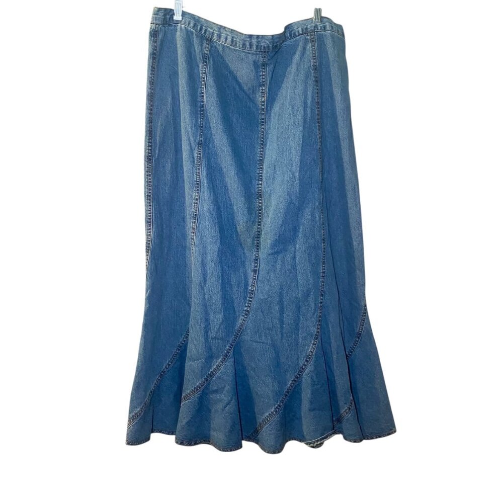 Metrostyle Womens Sz 20 Denim Midi Maxi Skirt Flared Hem Y2K Modest Cottagecore